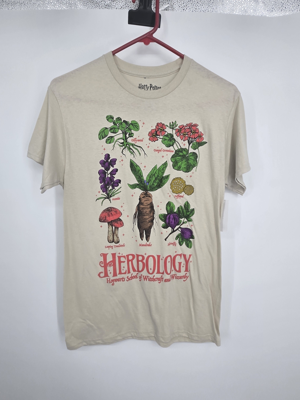 Harry Potter Herbology Graphic Tee - Beige Short Sleeve Shirt Small (8651)